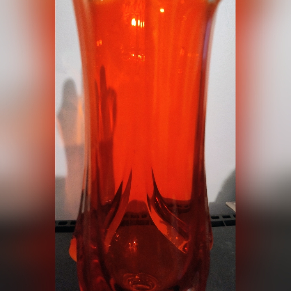 Vintage Viking Glass 13.5” Swung Vase Orange MCM Epic Drape 3-Toed Persimmon - Picture 12 of 12